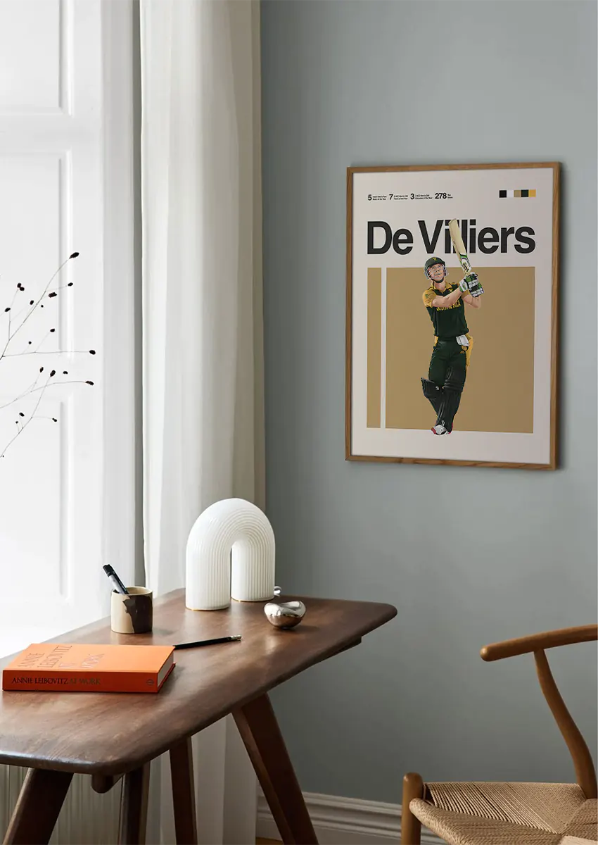Modern sports wall art of AB De Villiers with beige background