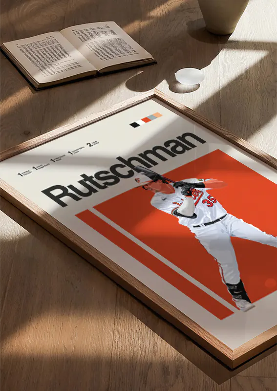 modern sports poster with orange background and adley rutschman