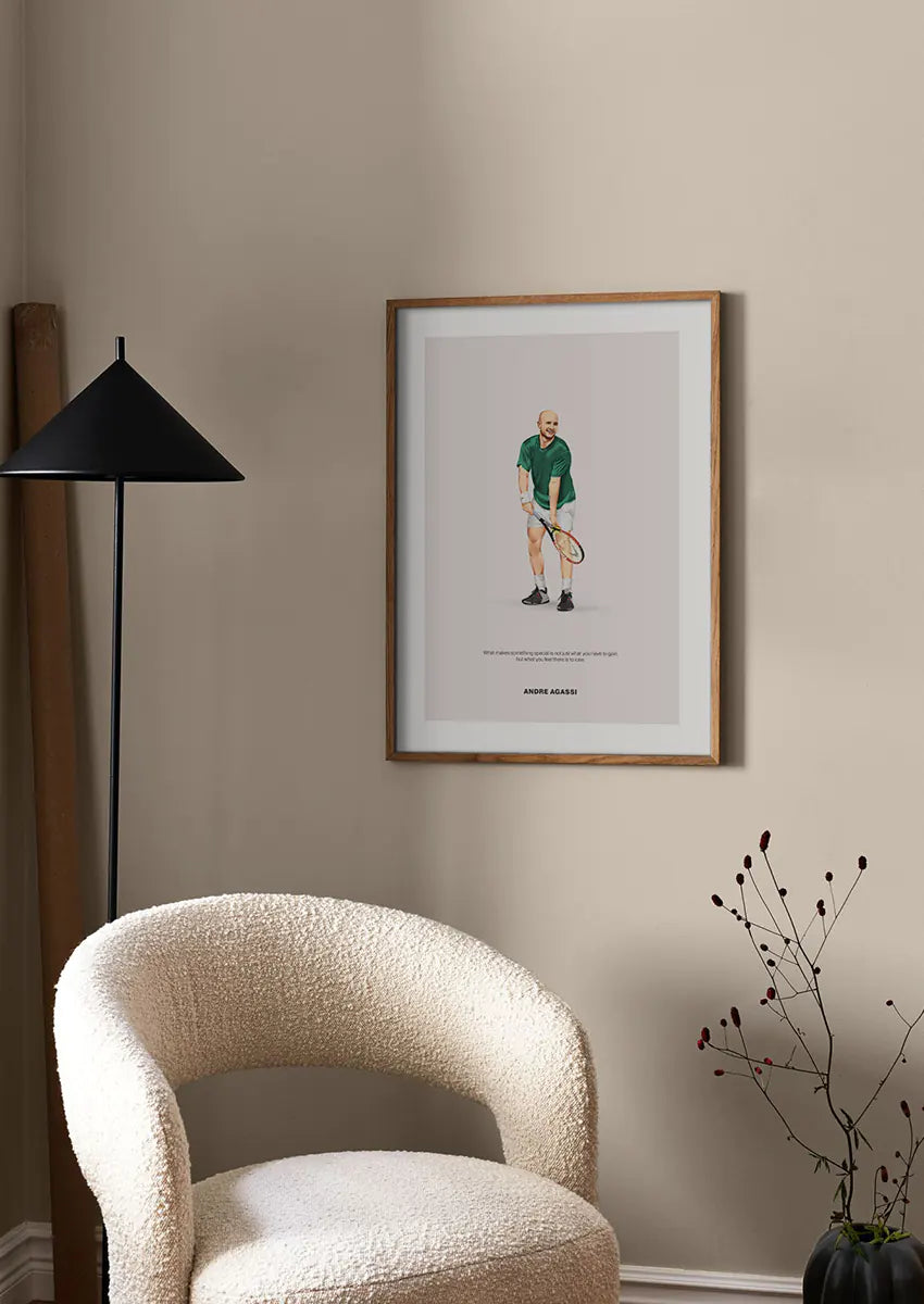 Inspirational Tennis Player Print - Vector Portrait of Andre Agassi in Green Shirt