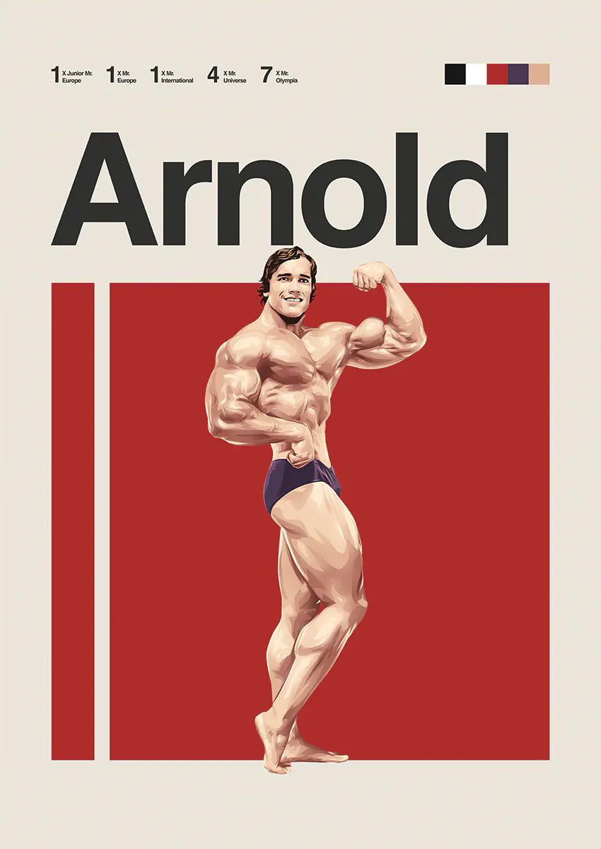 Arnold Schwarzenegger poster in iconic bodybuilding pose