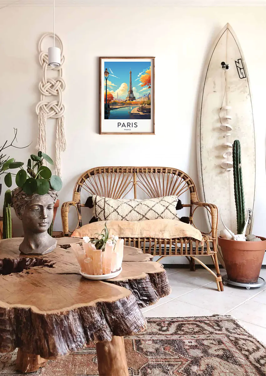 Paris wall art with fall leaves and Eiffel Tower view
