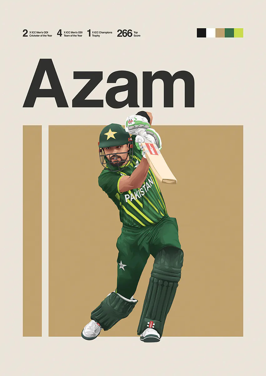 Babar Azam cricket poster in Pakistan green kit mid-shot