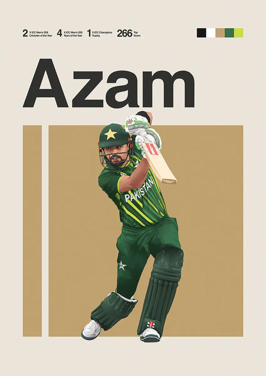 Babar Azam cricket poster in Pakistan green kit mid-shot