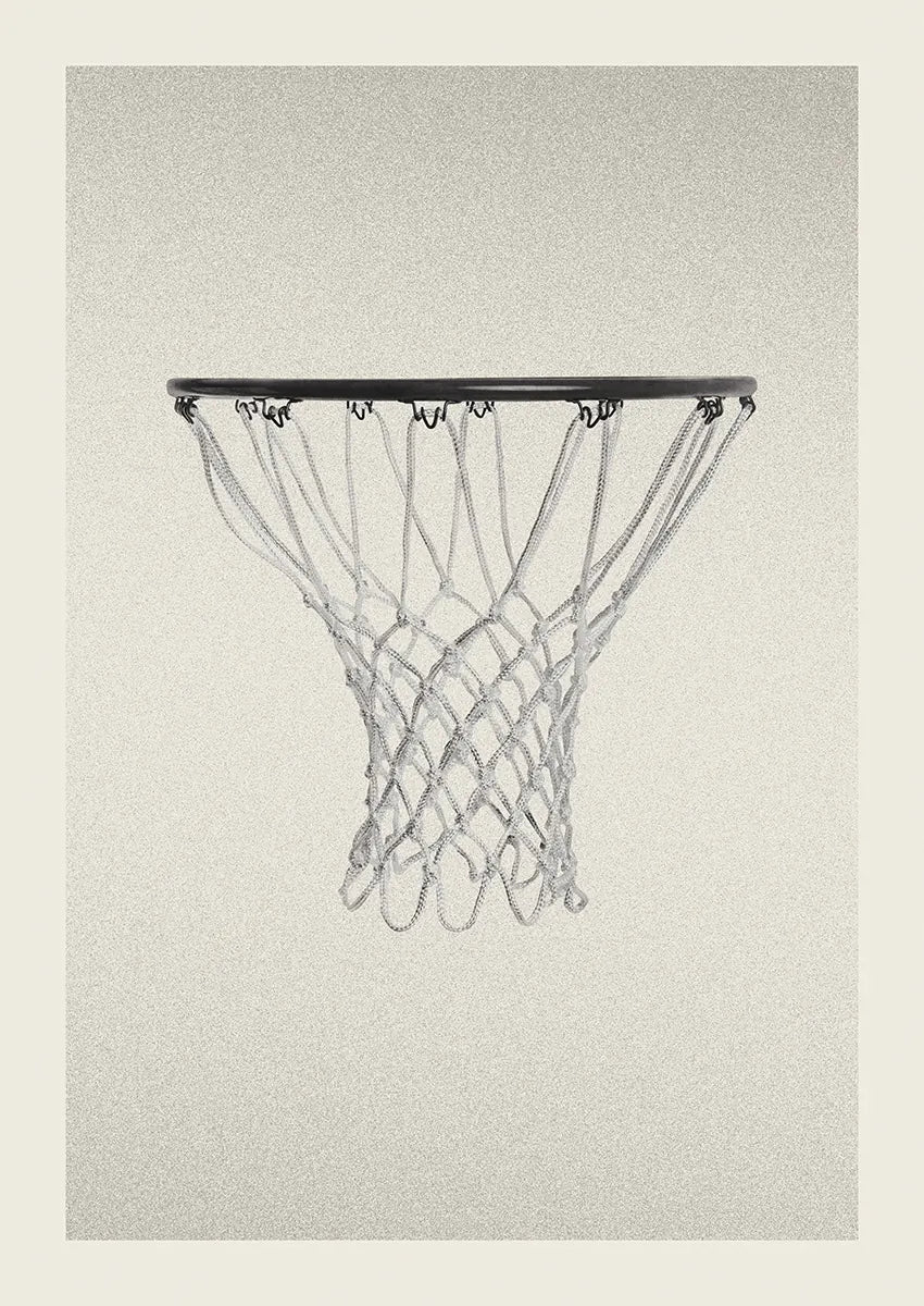 Black and white minimalist basketball hoop wall art for modern interiors