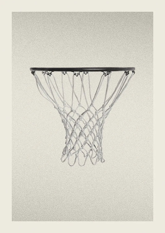 Black and white minimalist basketball hoop wall art for modern interiors