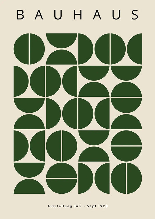 bauhaus 1923 poster with forest green geometric modular grid