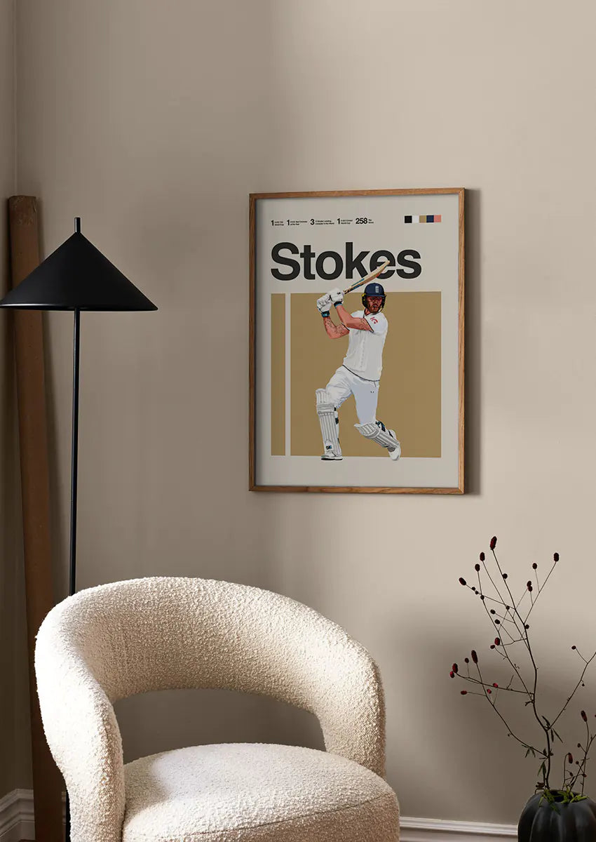 England cricketer Ben Stokes artwork on beige background