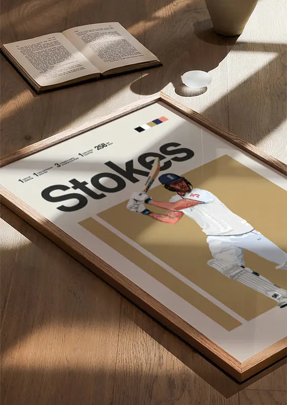 Modern wall art of Ben Stokes batting in professional match