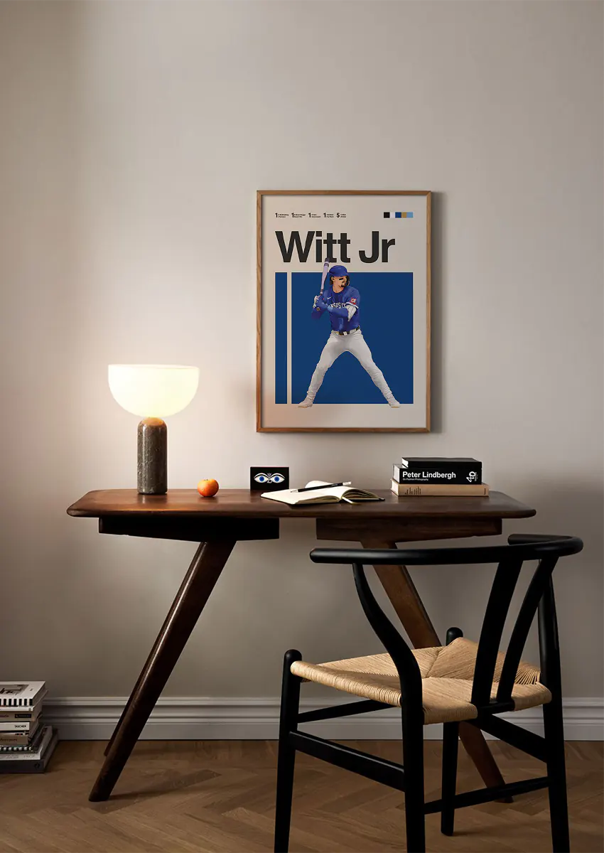 Modern sports wall art of Bobby Witt Jr in royal blue uniform