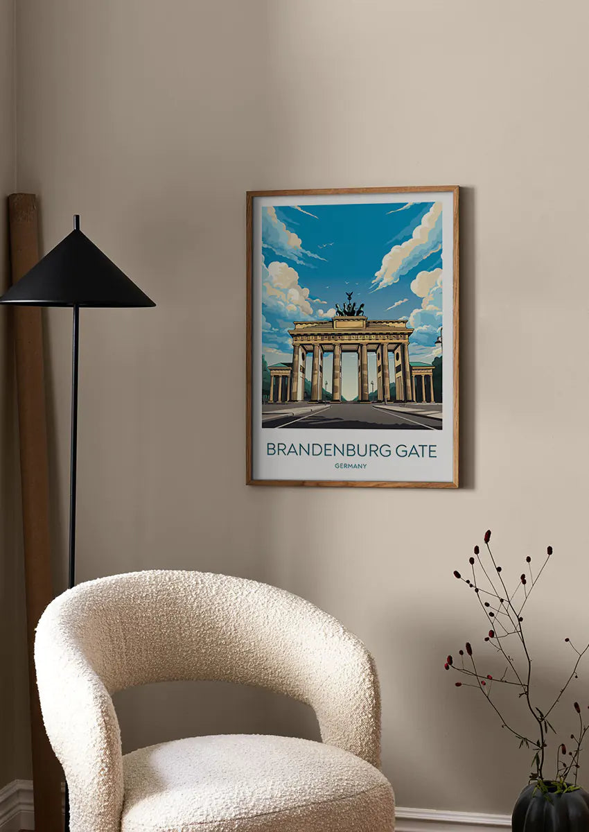 Berlin Germany travel poster featuring Brandenburg Gate monument