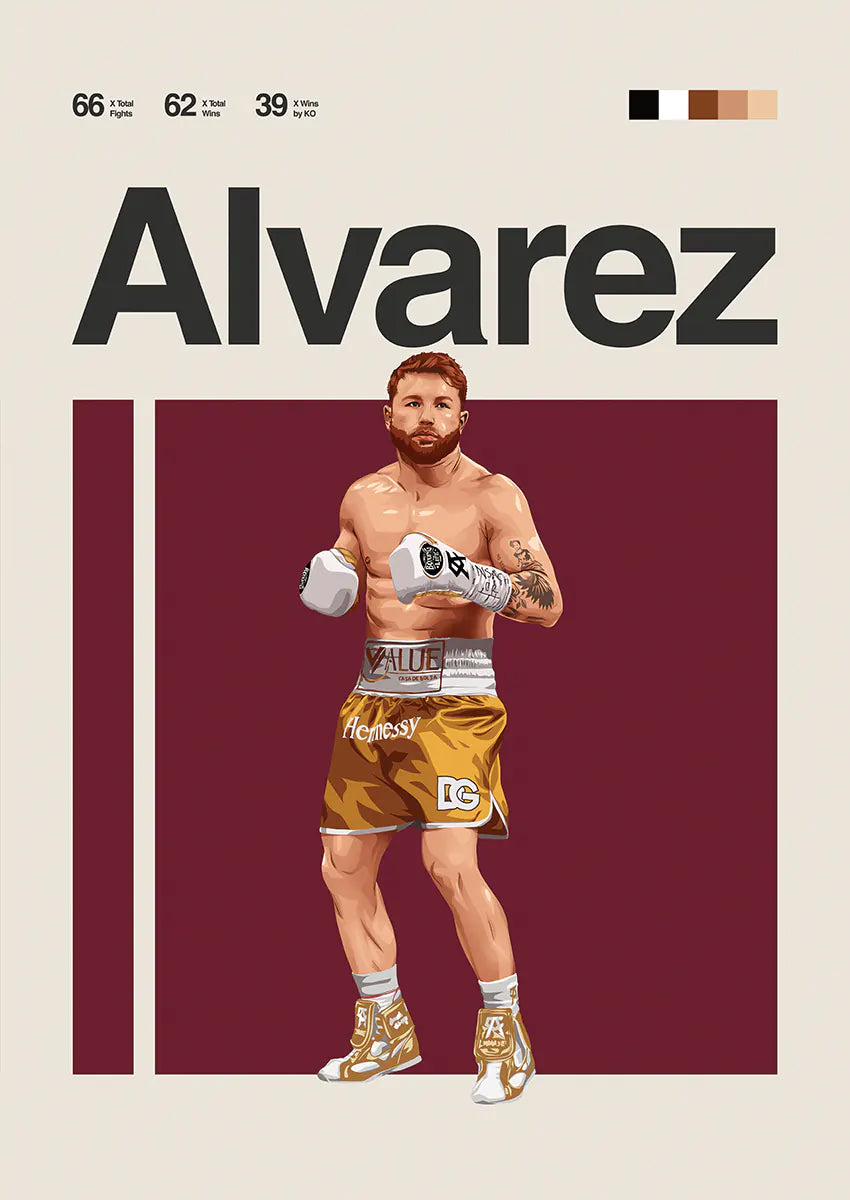 Canelo Alvarez boxing poster in gold trunks and gloves