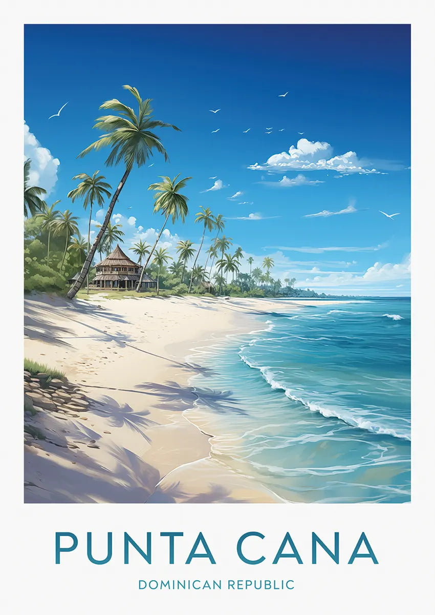Punta Cana beach poster with palm trees and turquoise Caribbean sea