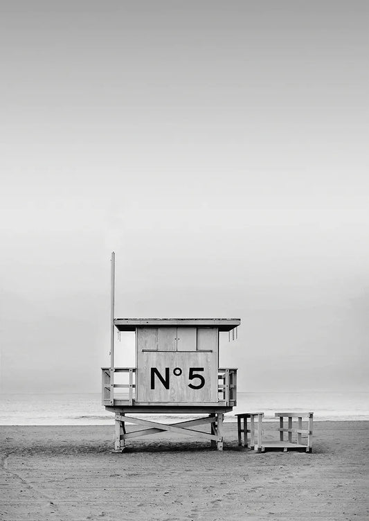 chanel no5 inspired beach hut black and white poster