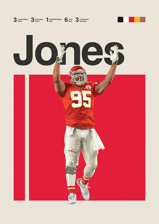 Chris Jones poster celebrating Super Bowl champion defensive star
