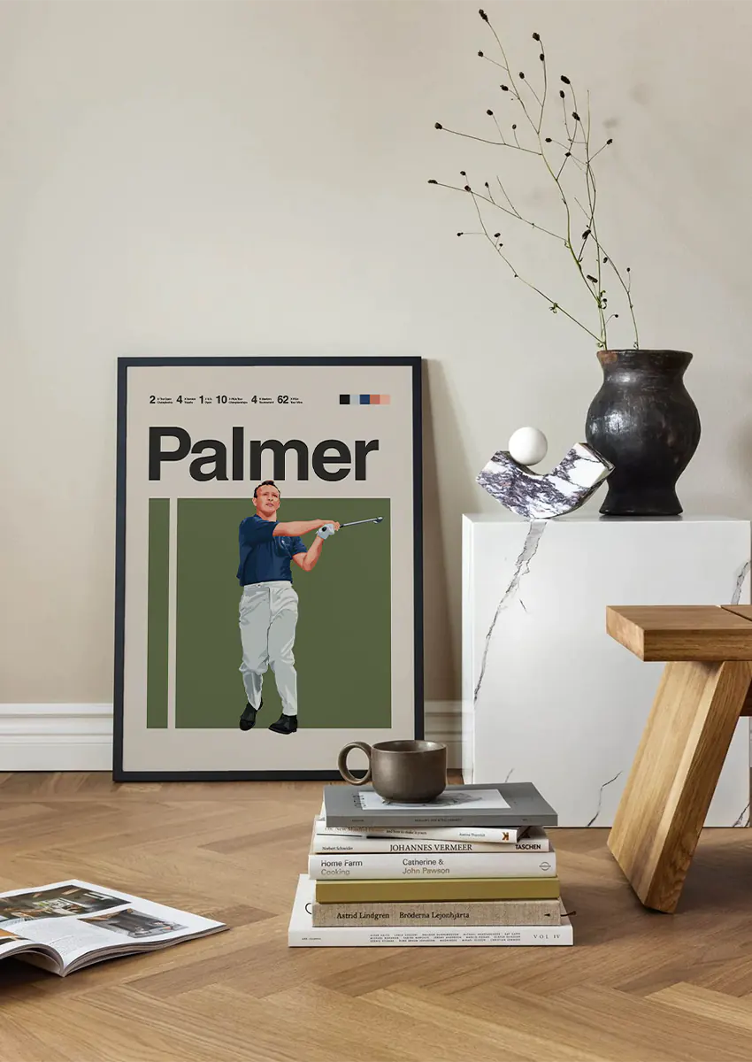 modern golf legend poster featuring Arnold Palmer in vintage-inspired style