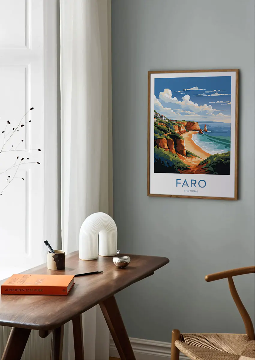 Travel wall art featuring sandy beach and coastal homes