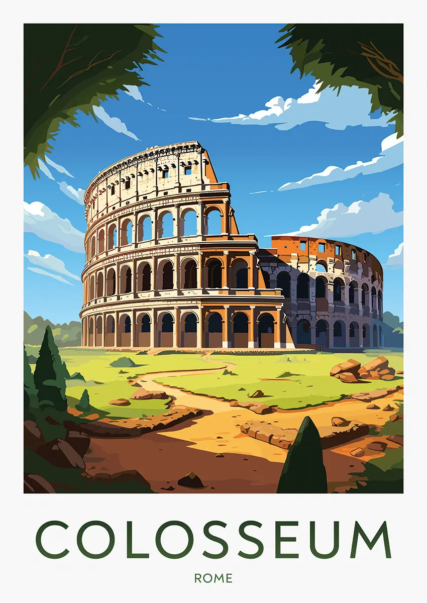 Colosseum poster with Roman amphitheater in golden sunlight