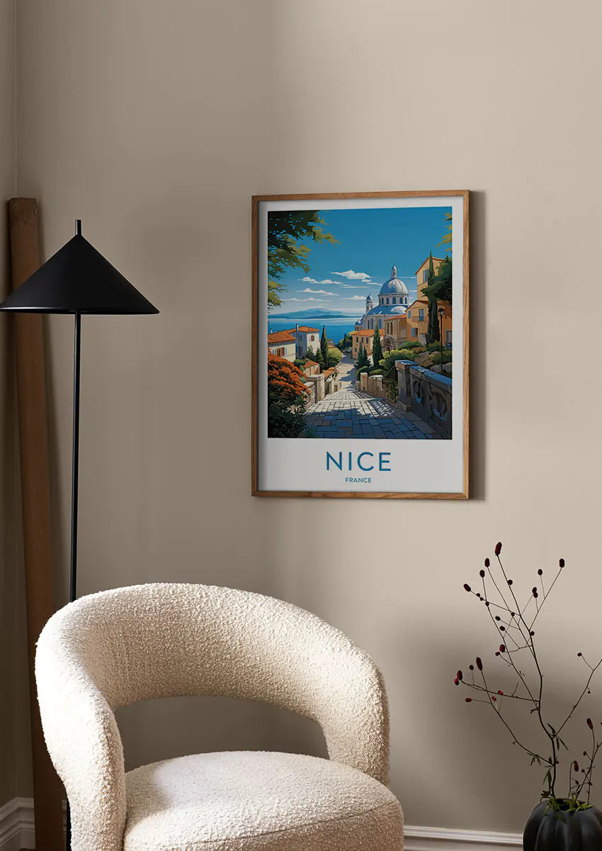 french riviera wall art print with mediterranean buildings
