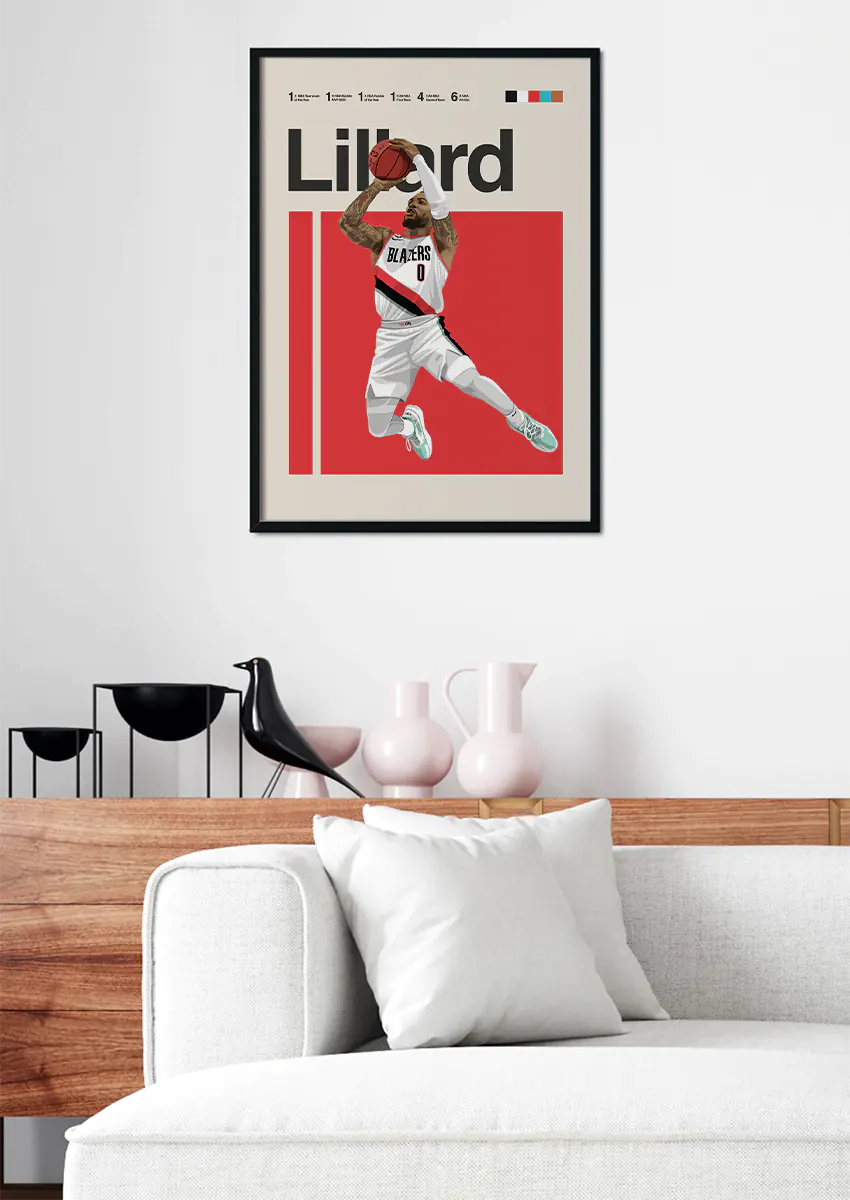 nba athlete damian lillard in action jumping toward basket