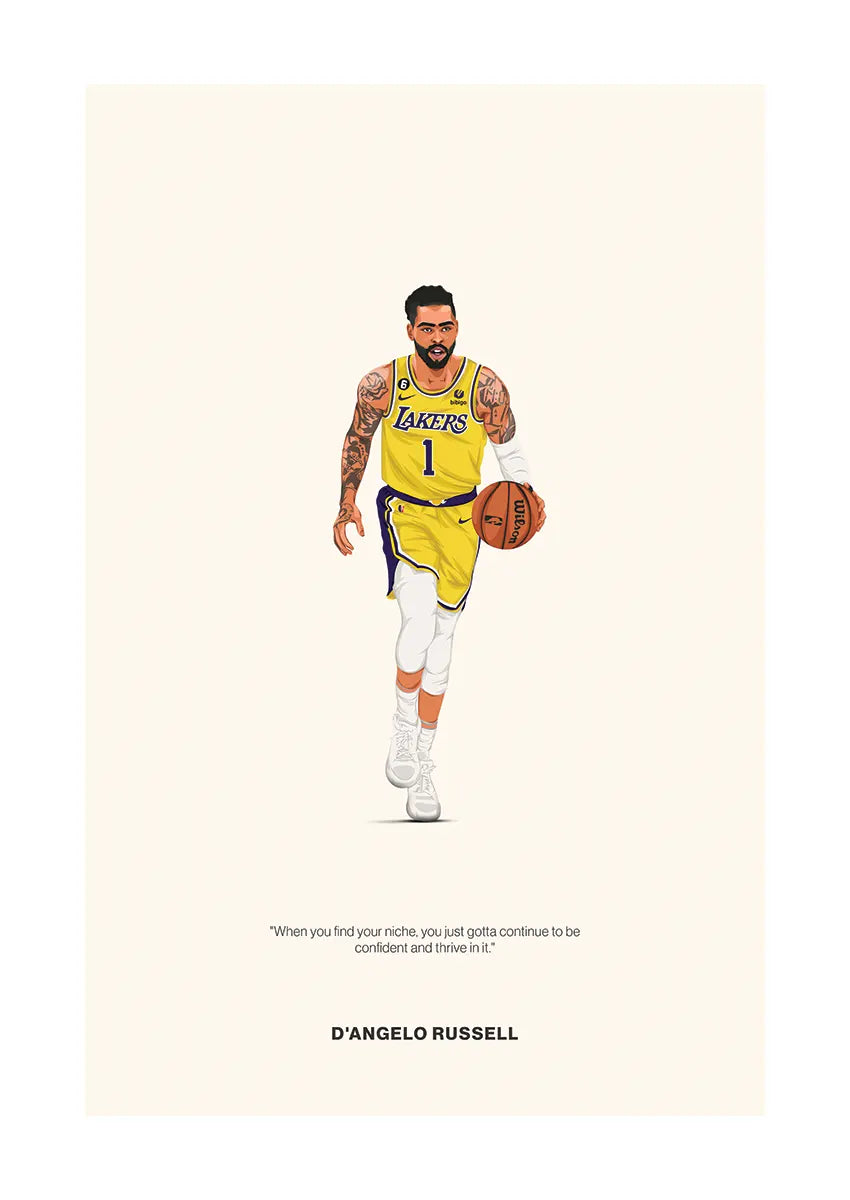 D'Angelo Russell Lakers basketball poster with motivational quote