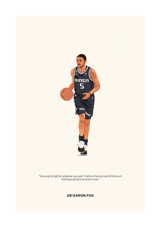 De'Aaron Fox basketball poster with motivational quote in Kings uniform