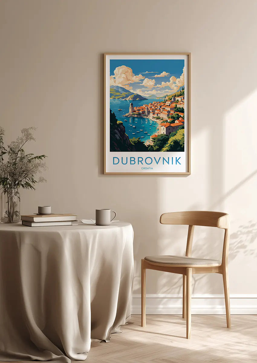 Travel wall art featuring historic rooftops and harbor view