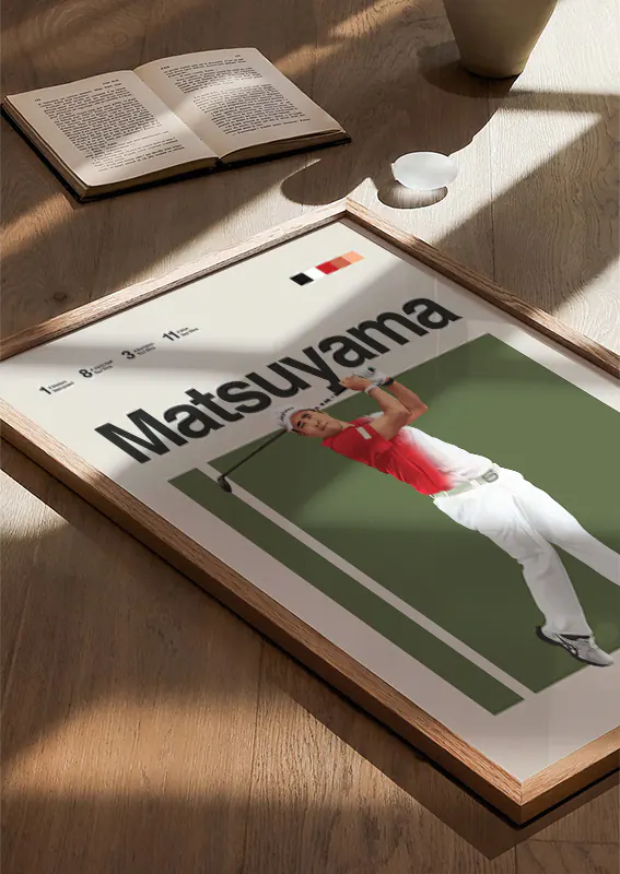 Minimalist sports poster of Japanese golfer Hideki Matsuyama