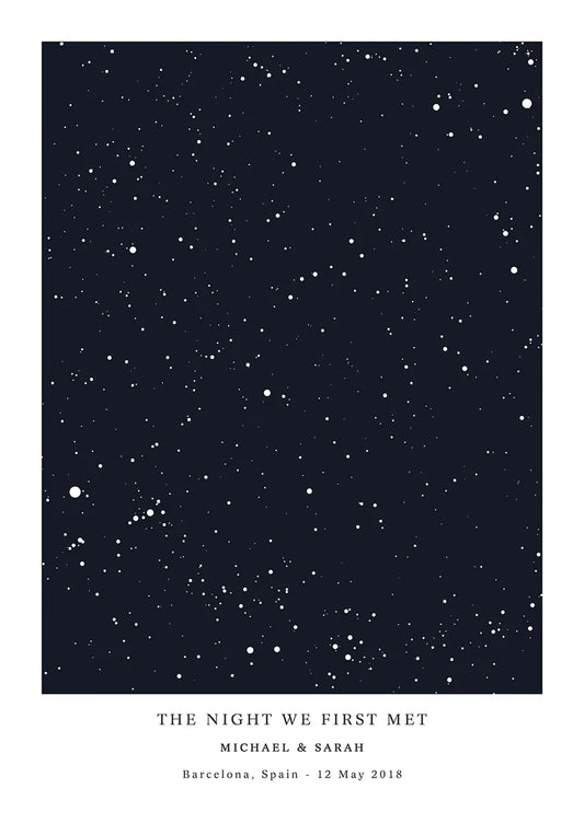 Custom star map print showing constellations from special date