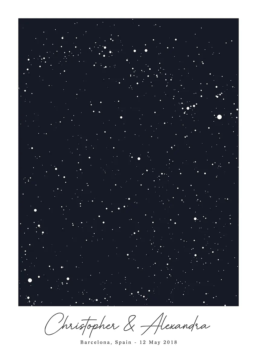 Custom star map poster showing night sky from special date and location