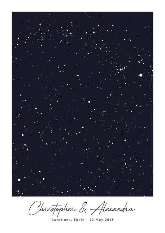 Custom star map poster showing night sky from special date and location