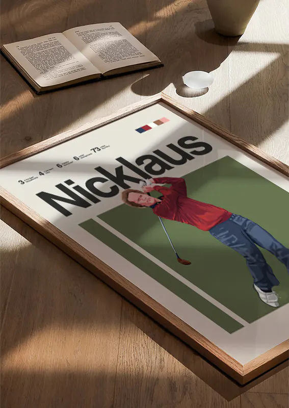 vintage-style sports poster of Jack Nicklaus for office or game room