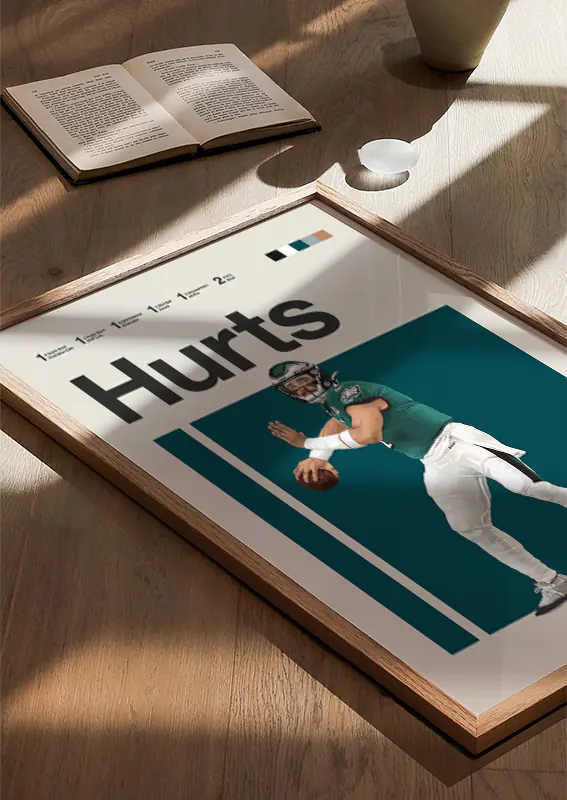 American football artwork of Jalen Hurts in action