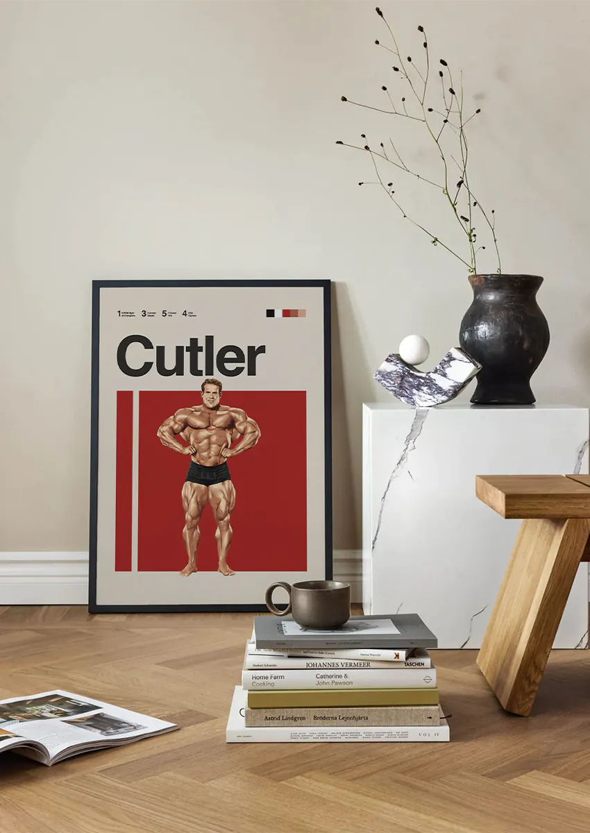 Muscle icon Jay Cutler wall art with red background