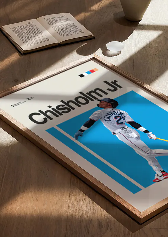 blue background sports art of jazz chisholm jr