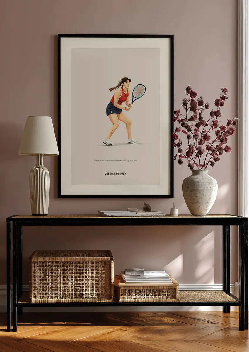Female tennis player inspirational wall art with quote
