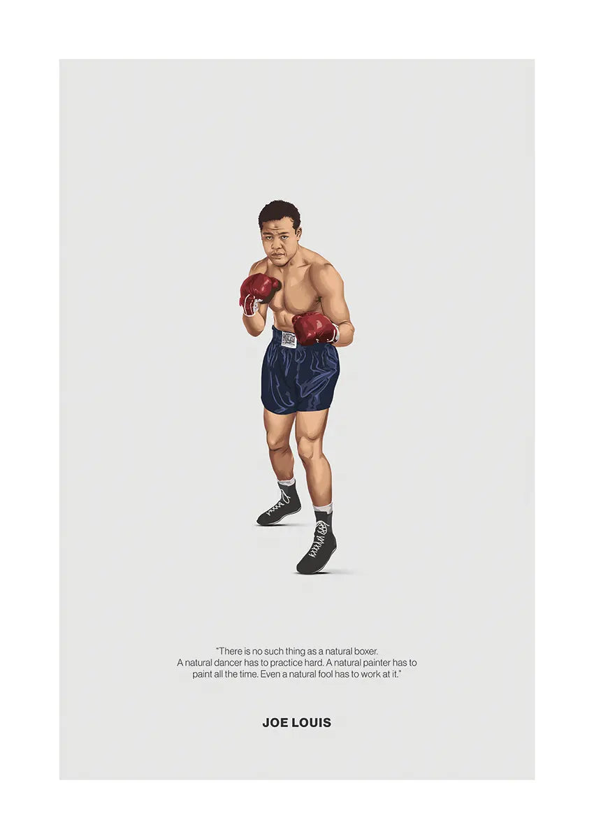 Joe Louis boxing poster in classic stance with vintage red gloves