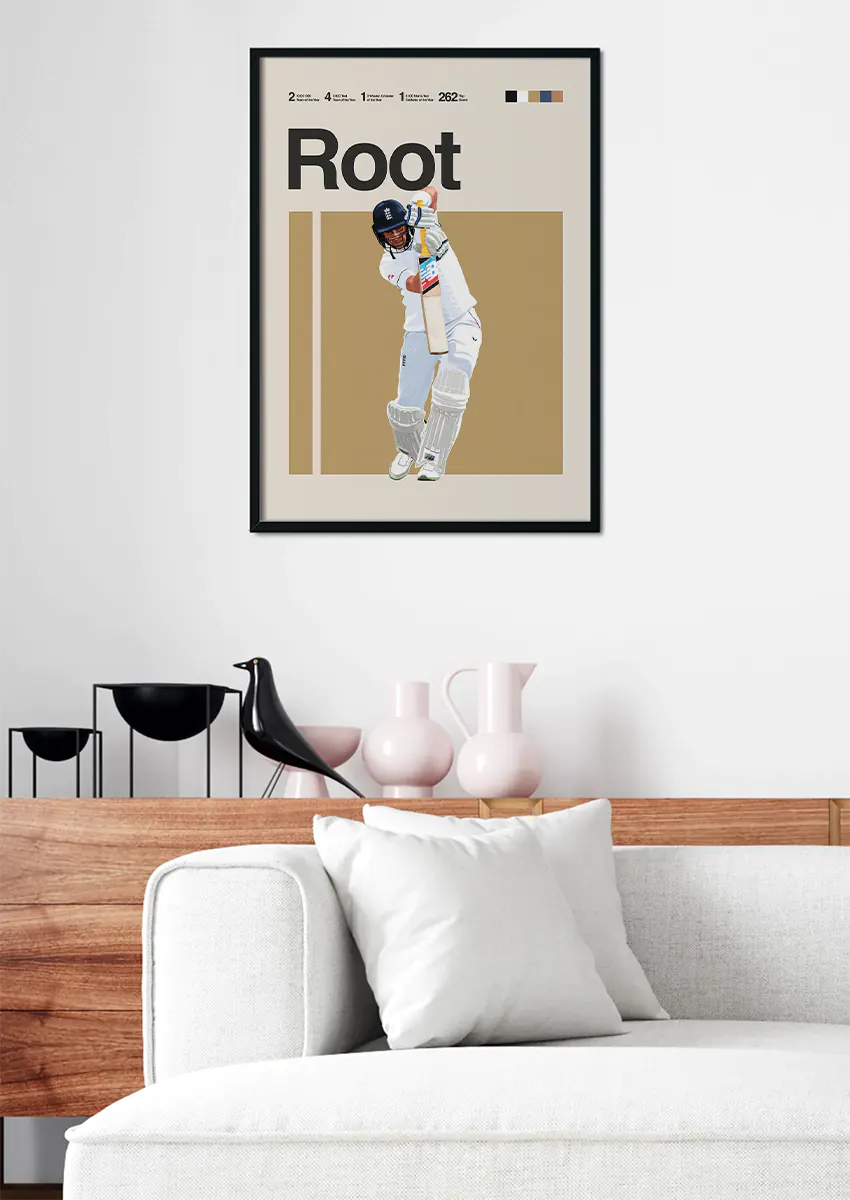 cricket wall art joe root batting action pose
