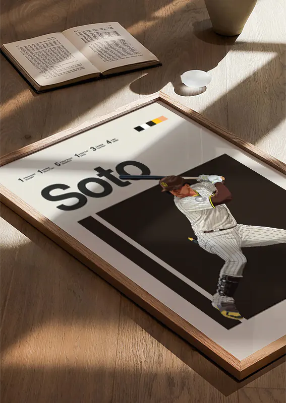 brown background sports artwork of juan soto