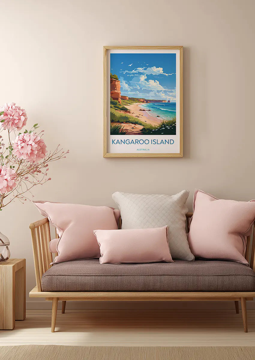 australia beach wall art print with birds and sandstone coast