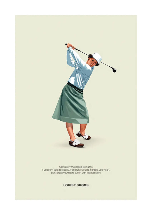 Louise Suggs vintage golf poster with inspiring quote