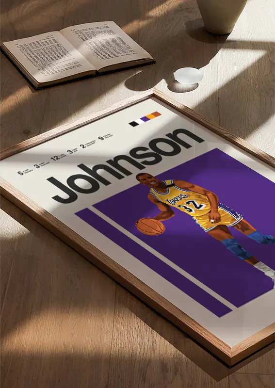 NBA legend Magic Johnson basketball artwork purple background