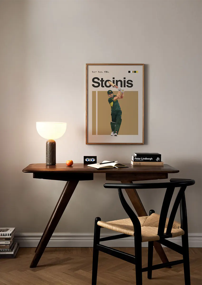 sports wall art of marcus stoinis batting in australia team uniform