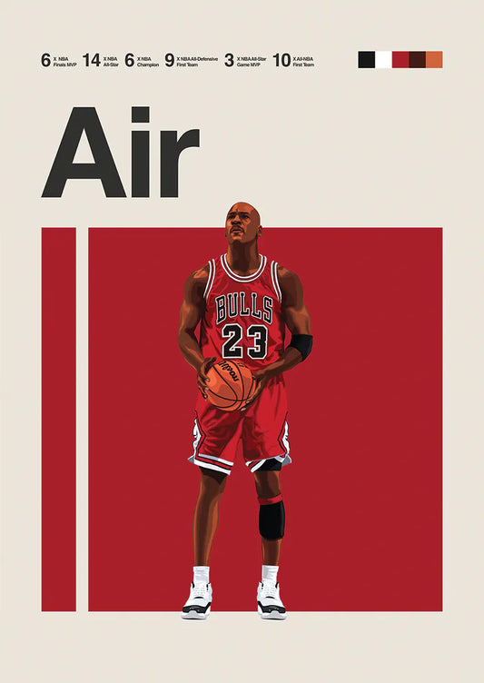 Michael Jordan Bulls poster with career stats and bold illustrated design