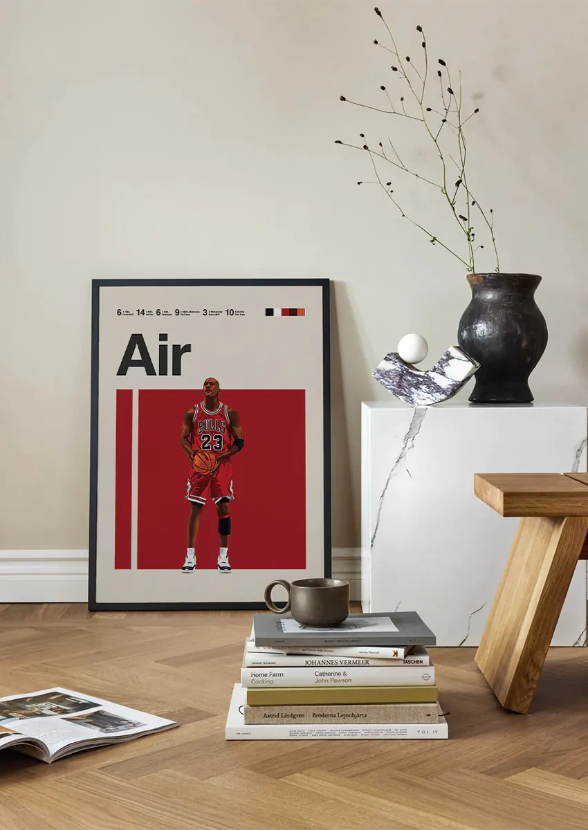 Modern basketball wall art featuring MJ in iconic red jersey