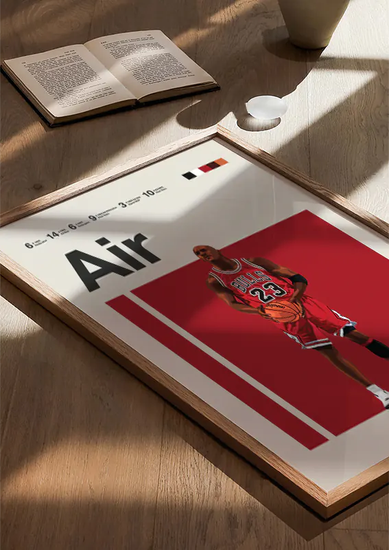 Tribute poster to Michael Jordan “Air” with powerful red and black tones