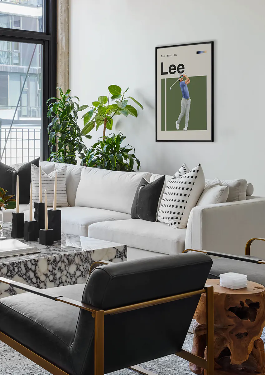 sports wall art of golfer Min Woo Lee in bold color design