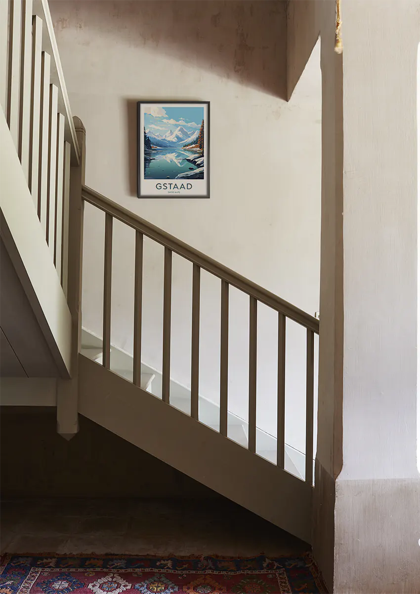 Winter mountain print featuring Gstaad's alpine landscape