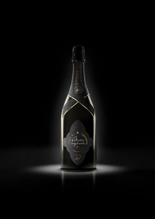 moet and chandon black and gold champagne bottle poster