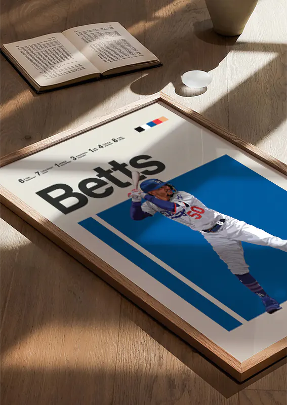 Mookie Betts swinging bat baseball artwork for game room