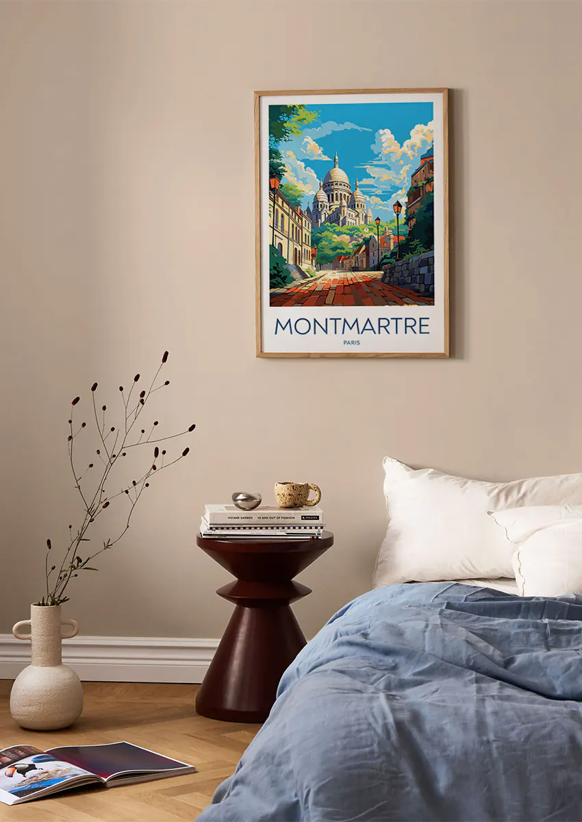 sacré-cœur travel print with parisian architecture and blue sky